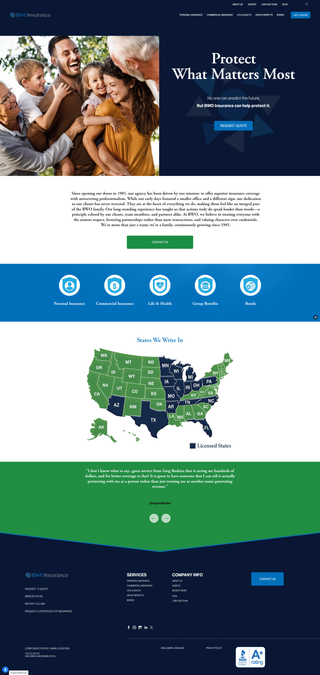 BWO Insurance homepage